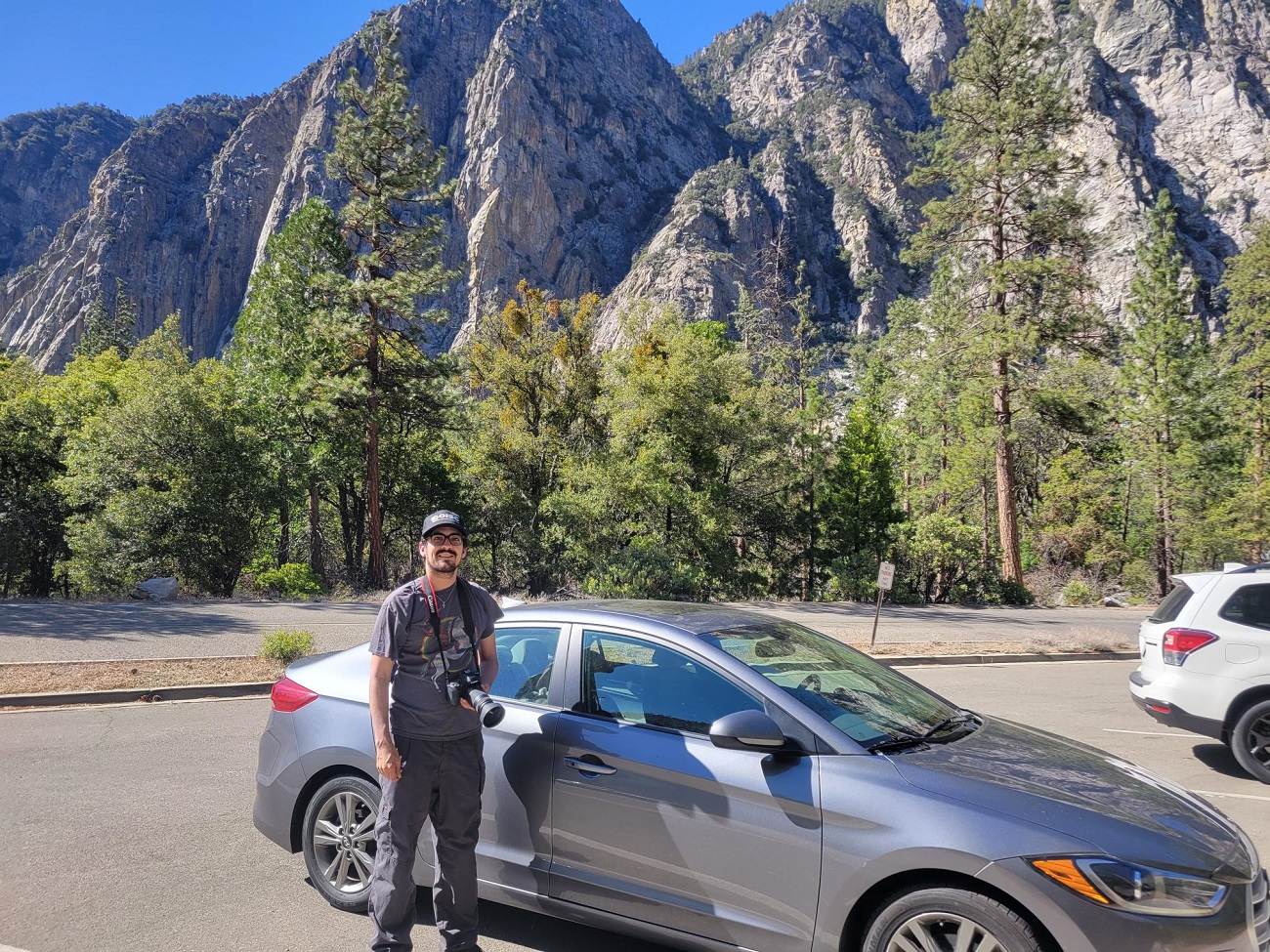 Paul with a rental car at King's Canyon National Park